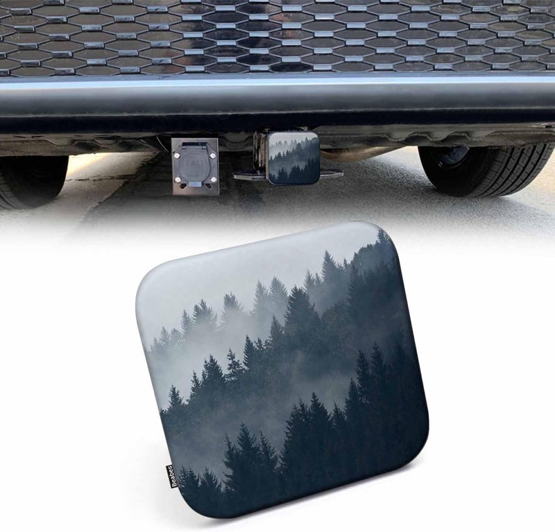 Beabes Rubber Hitch Tube Cover Foggy Forest Misty Mountain Spruce Trees Morning Standard 2" Trailer Hitch Receiver Covers for Man Woman, Tow Hitch Covers for Pickups Trucks Cars - Image 1